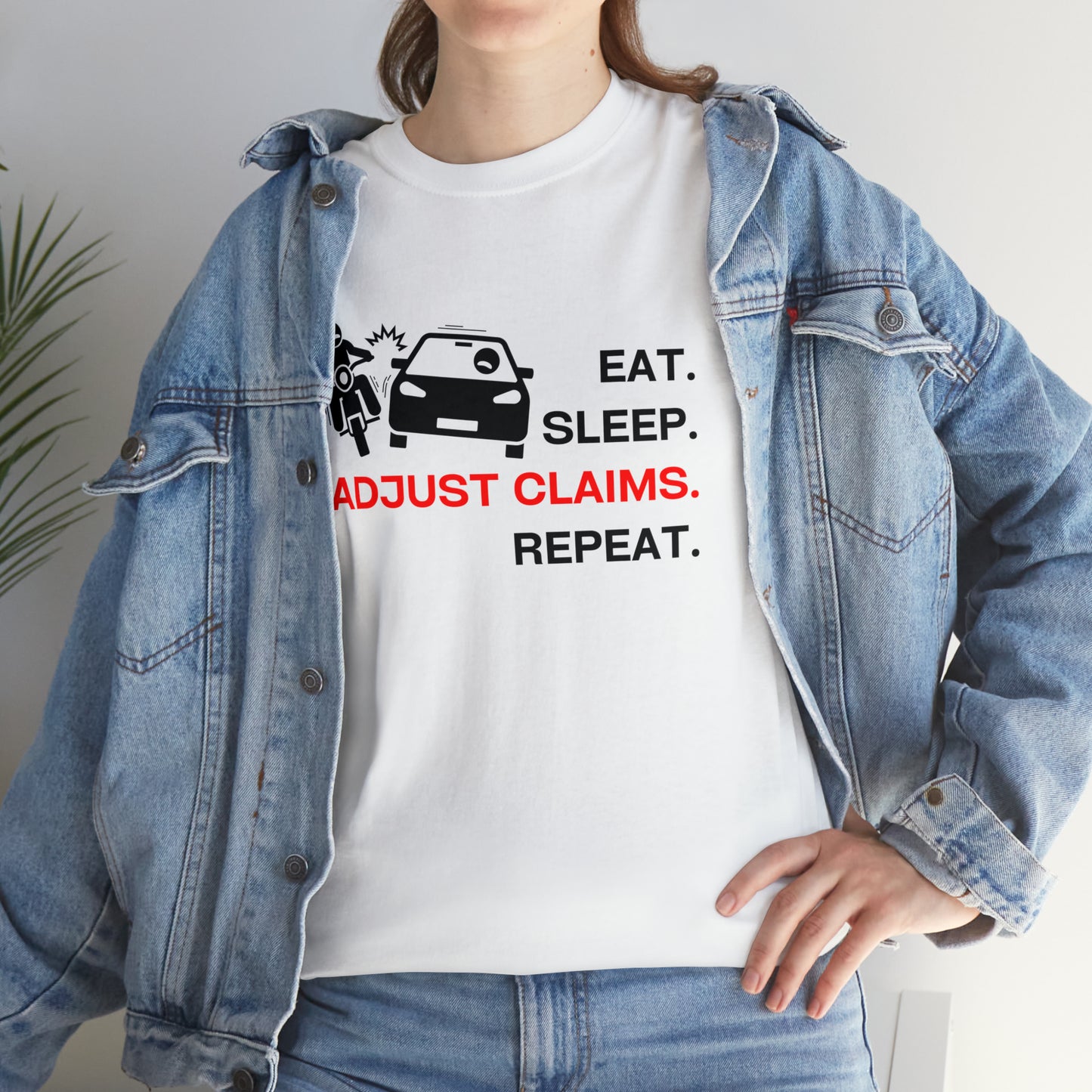 Claims Adjuster (Motorcyclist / Car / Black) Unisex Heavy Cotton Tee