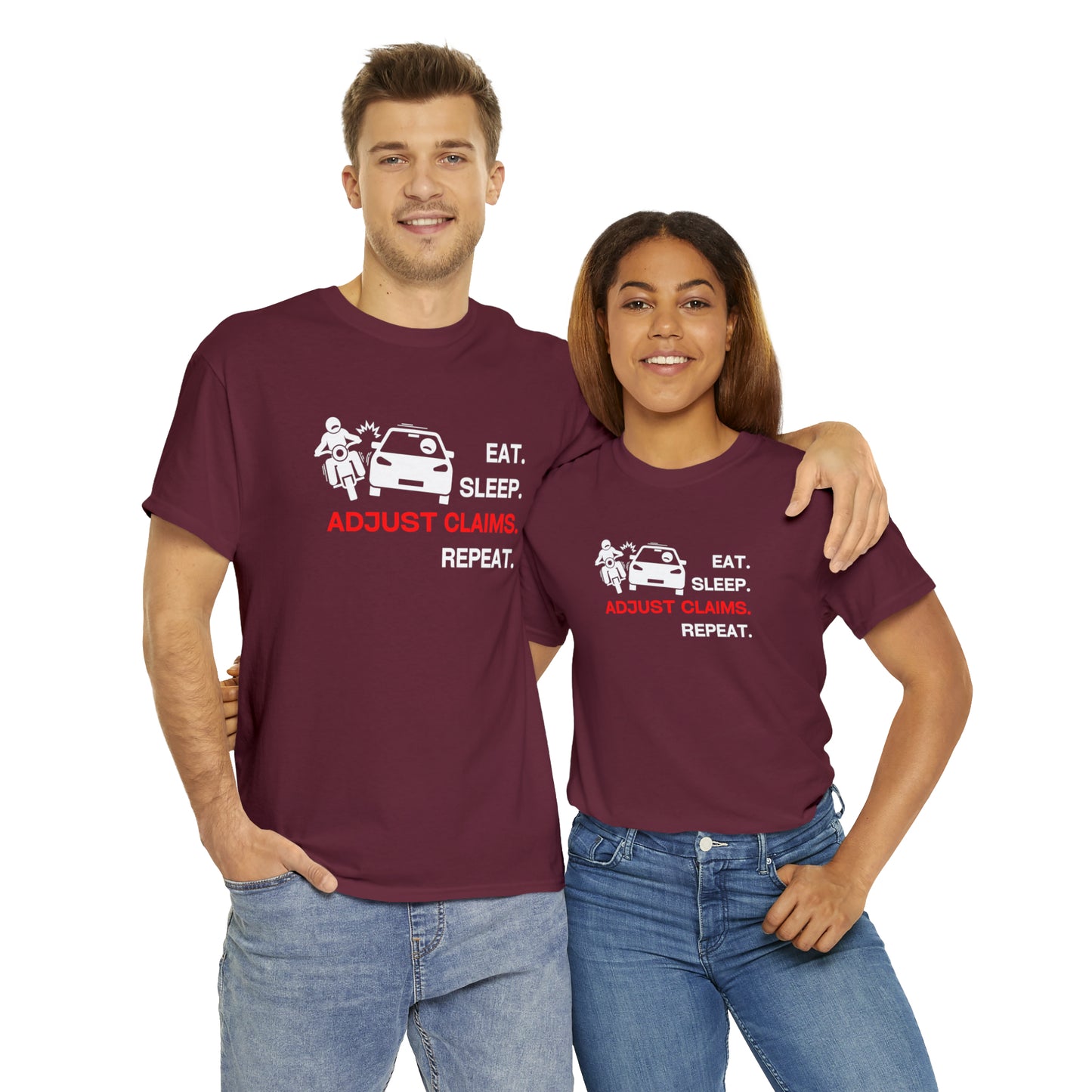 Claims Adjuster (Motorcyclist / Car / White) Unisex Heavy Cotton Tee
