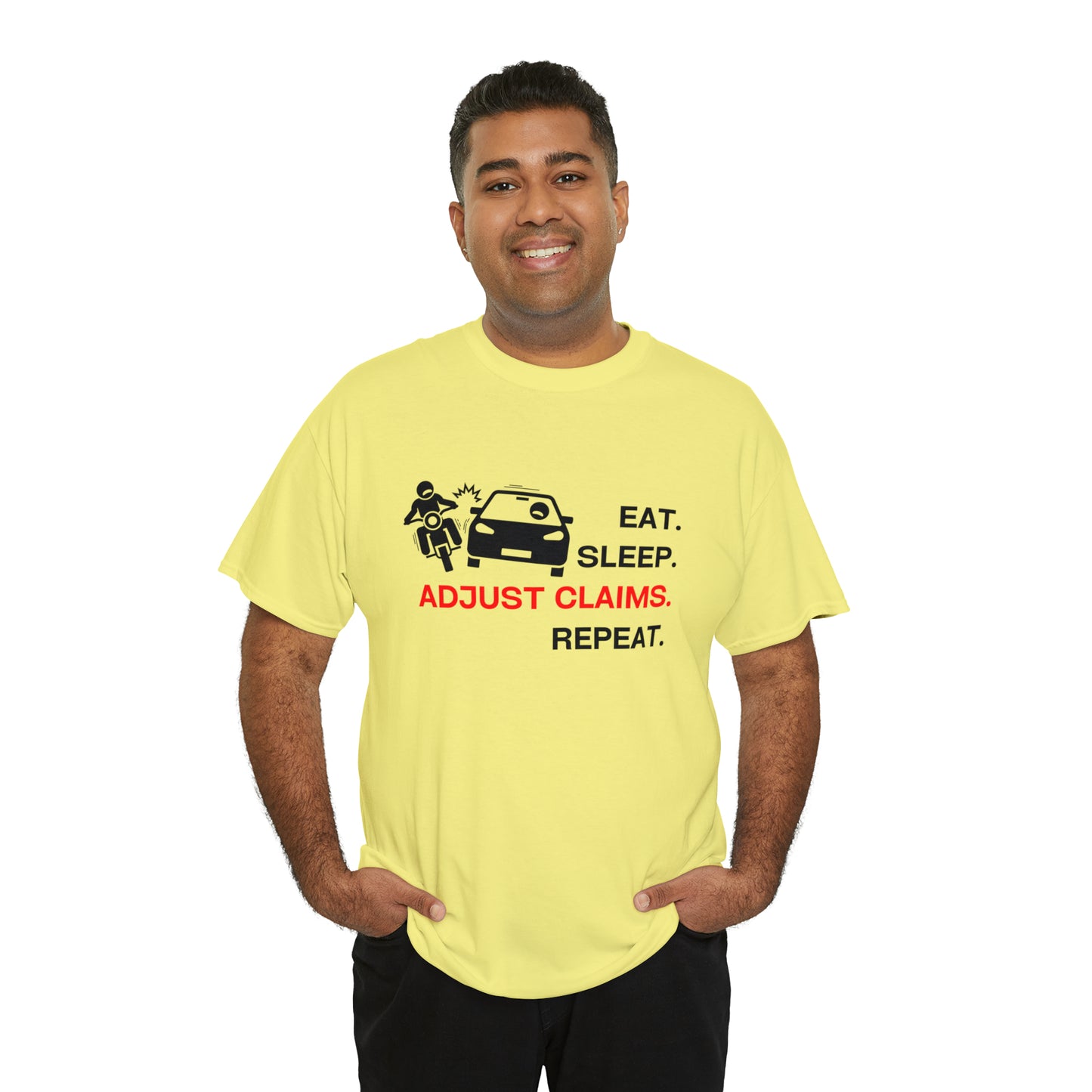 Claims Adjuster (Motorcyclist / Car / Black) Unisex Heavy Cotton Tee