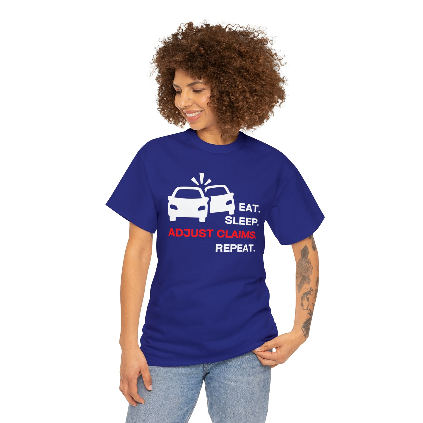 Claims Adjuster (Double Car/ White Print) Unisex Heavy Cotton Tee