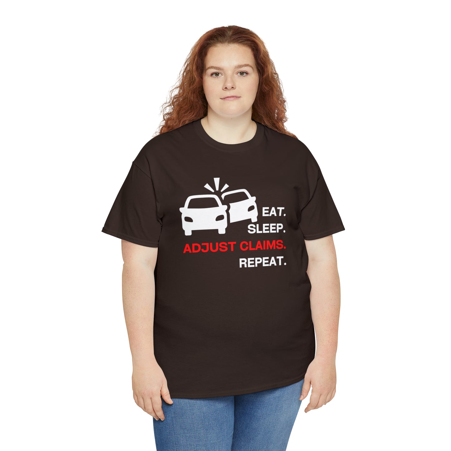 Claims Adjuster (Double Car/ White Print) Unisex Heavy Cotton Tee