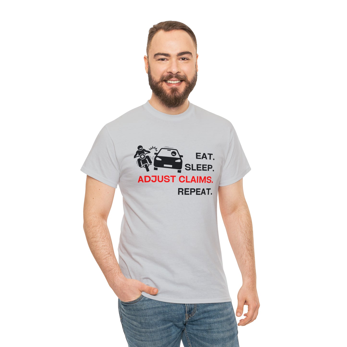 Claims Adjuster (Motorcyclist / Car / Black) Unisex Heavy Cotton Tee