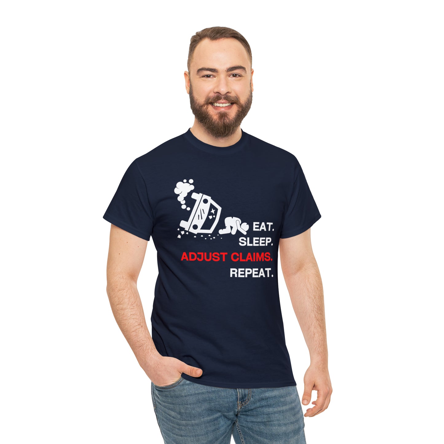 Claims Adjuster (Car Flip/Driver/White) Unisex Heavy Cotton Tee