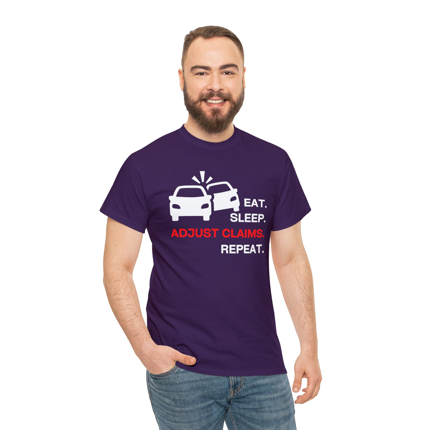 Claims Adjuster (Double Car/ White Print) Unisex Heavy Cotton Tee
