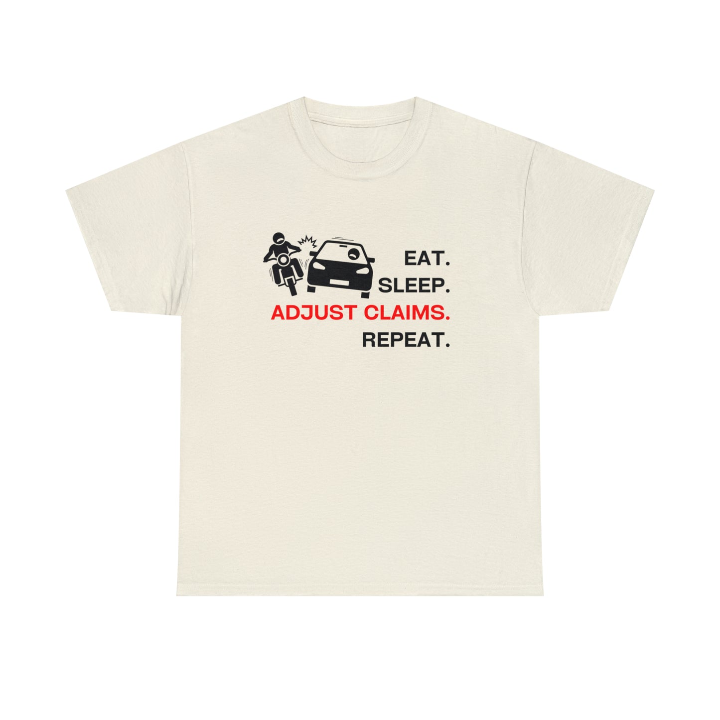 Claims Adjuster (Motorcyclist / Car / Black) Unisex Heavy Cotton Tee