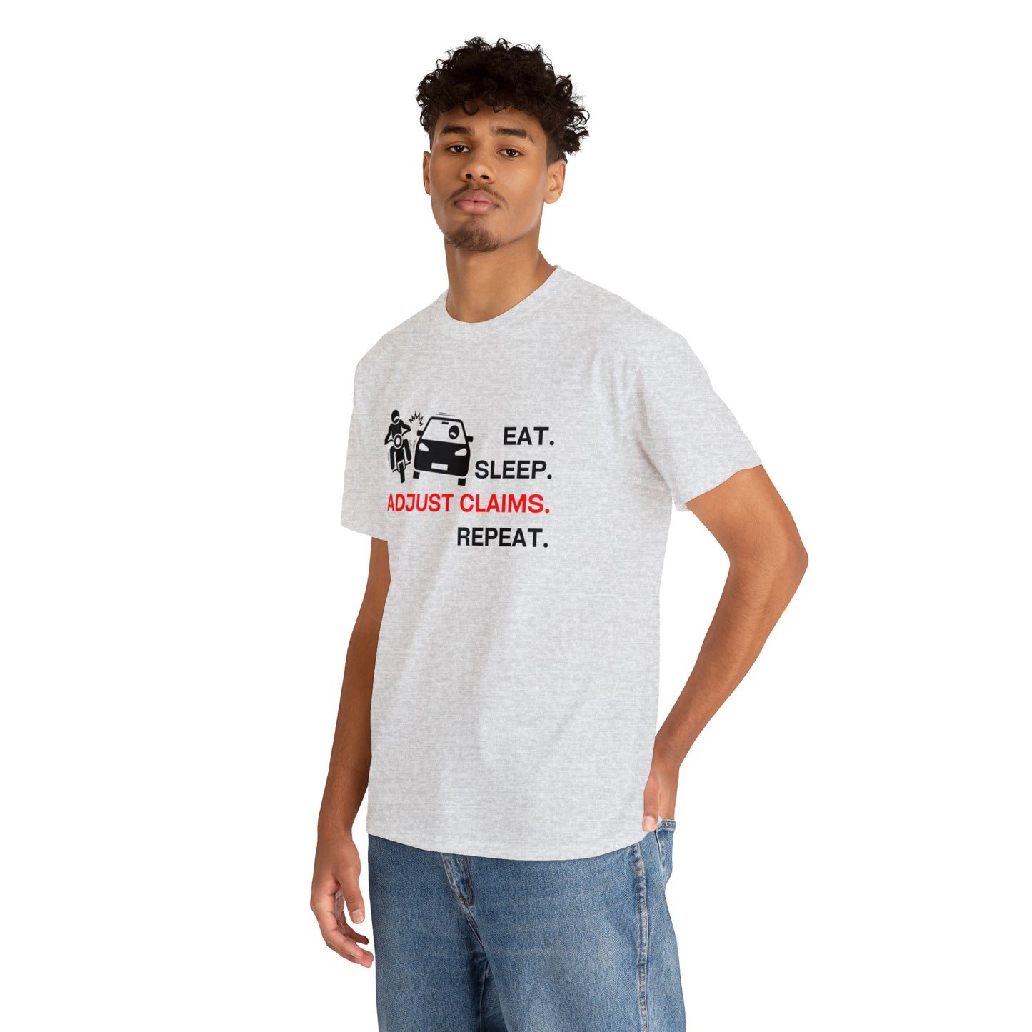 Claims Adjuster (Motorcyclist / Car / Black) Unisex Heavy Cotton Tee