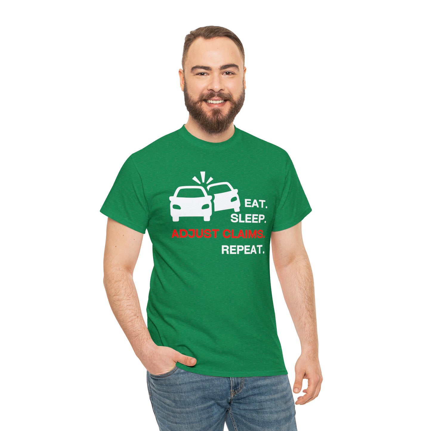 Claims Adjuster (Double Car/ White Print) Unisex Heavy Cotton Tee