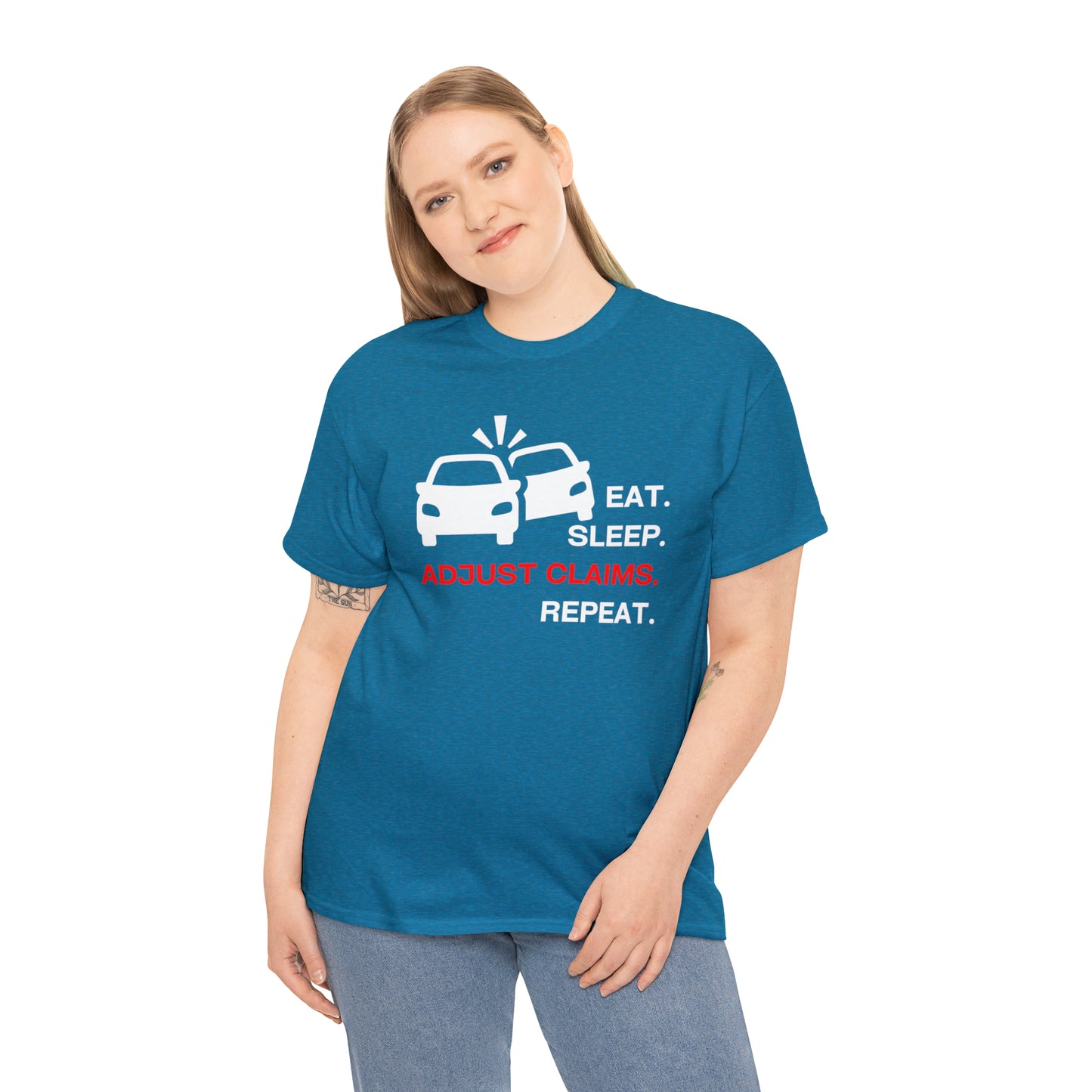 Claims Adjuster (Double Car/ White Print) Unisex Heavy Cotton Tee