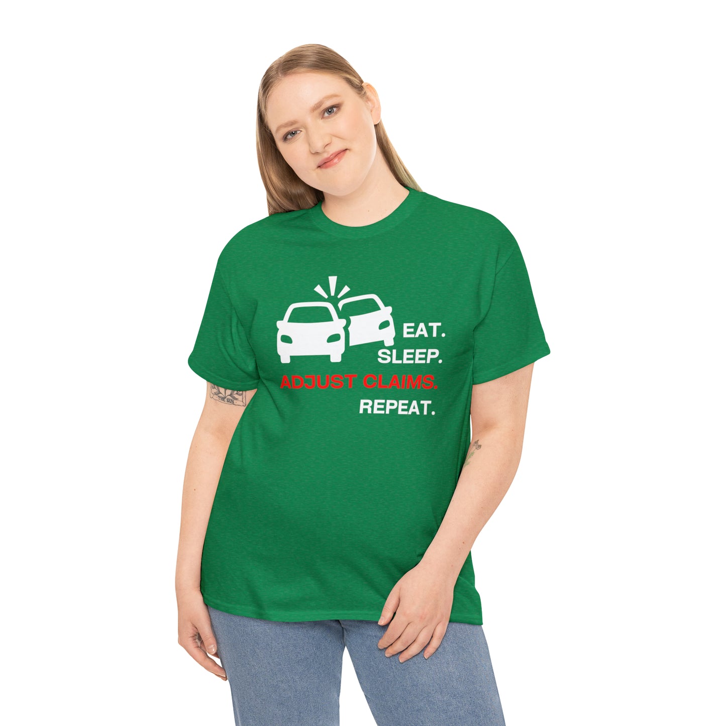 Claims Adjuster (Double Car/ White Print) Unisex Heavy Cotton Tee