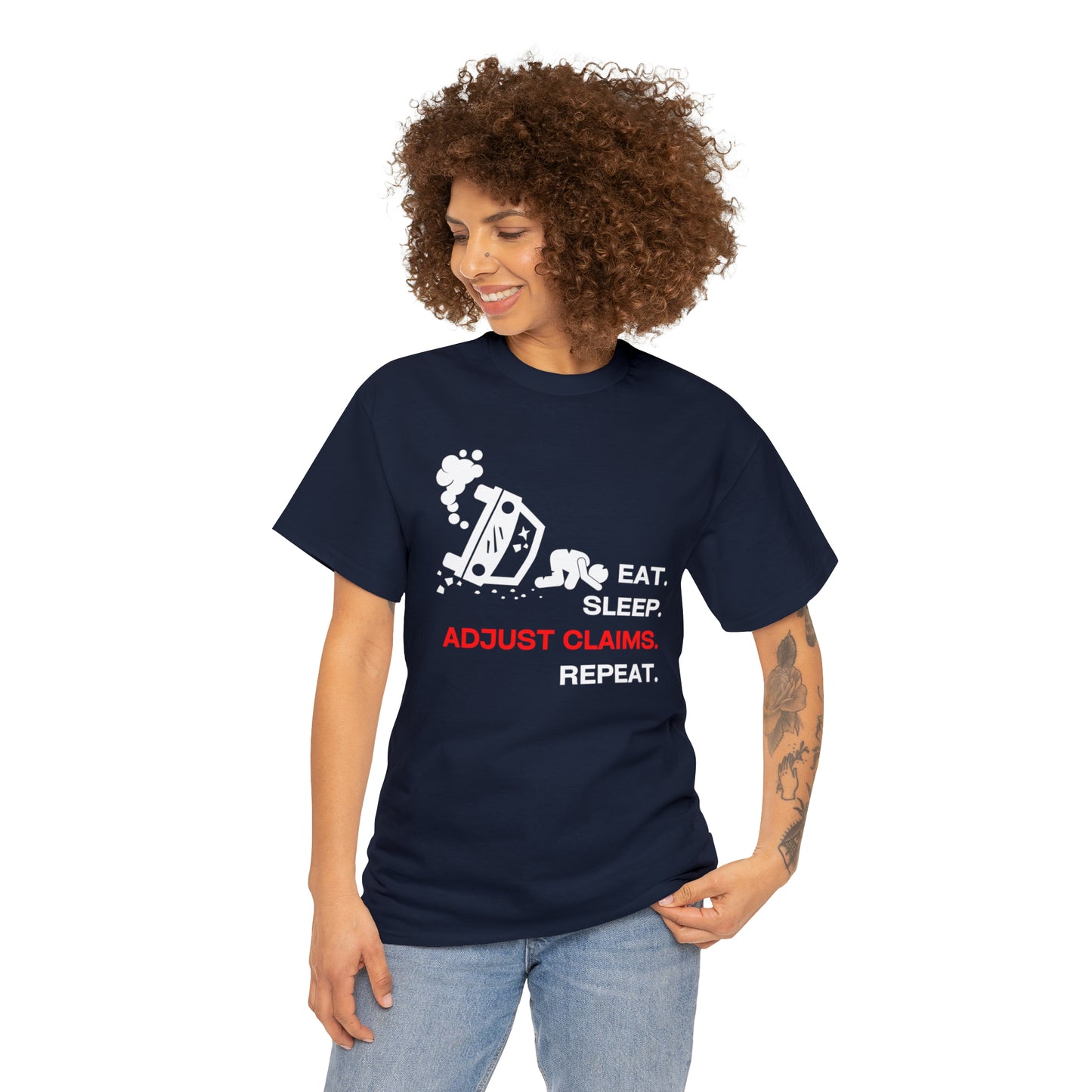 Claims Adjuster (Car Flip/Driver/White) Unisex Heavy Cotton Tee