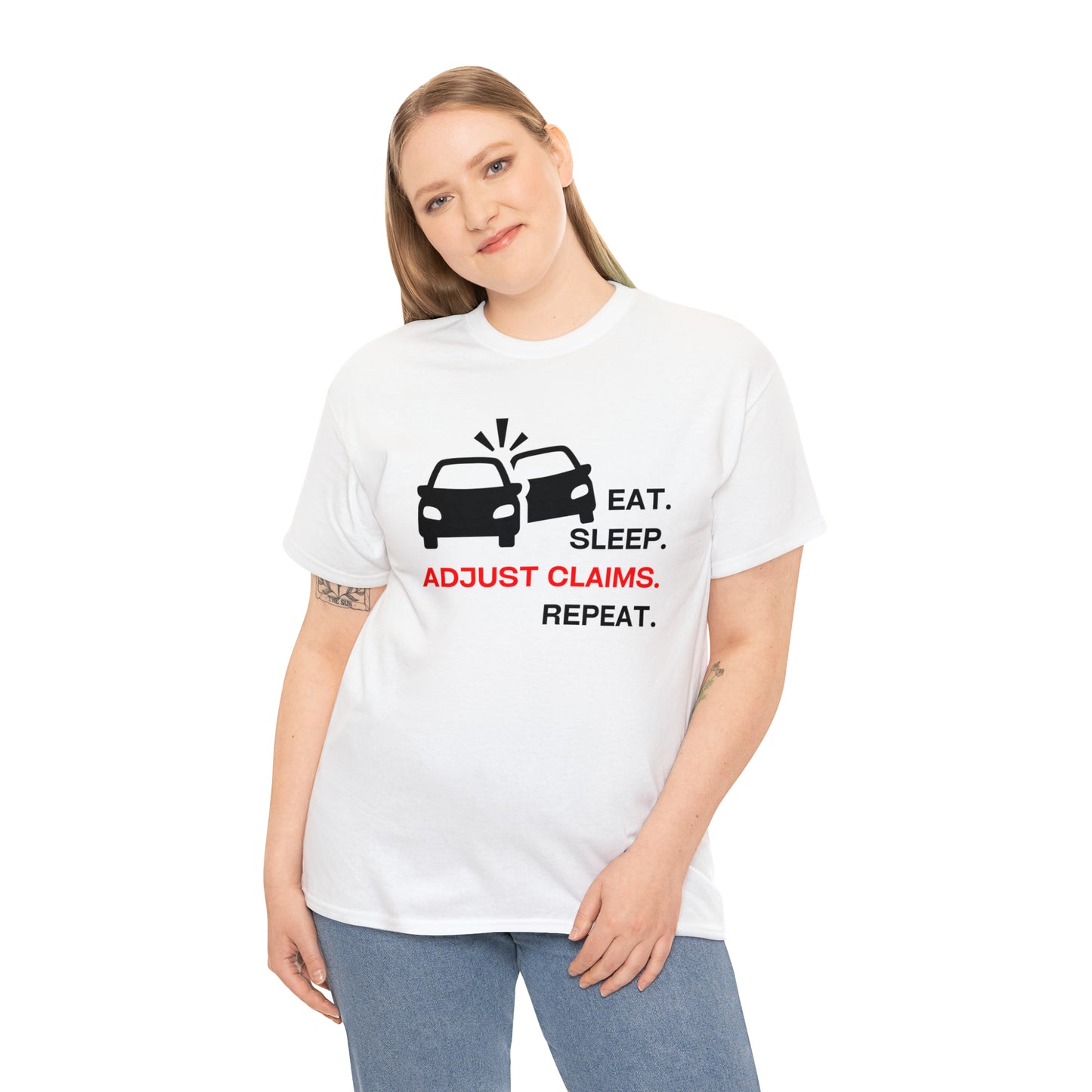 Claims Adjuster (Double Car/ Black Print) Unisex Heavy Cotton Tee