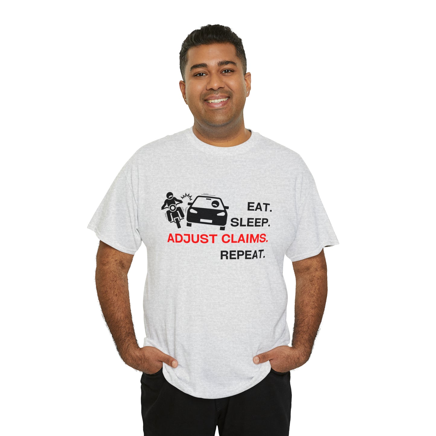 Claims Adjuster (Motorcyclist / Car / Black) Unisex Heavy Cotton Tee