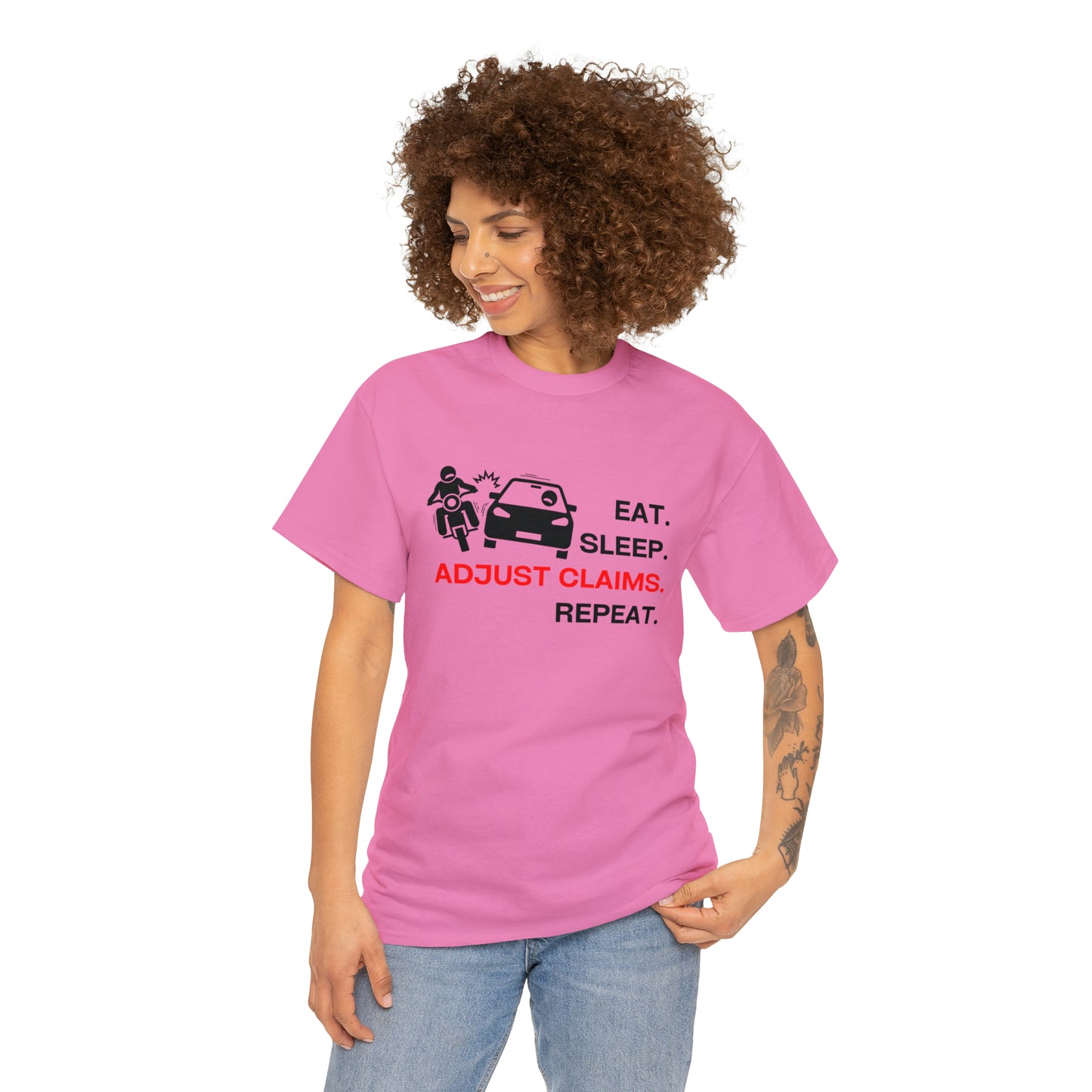 Claims Adjuster (Motorcyclist / Car / Black) Unisex Heavy Cotton Tee