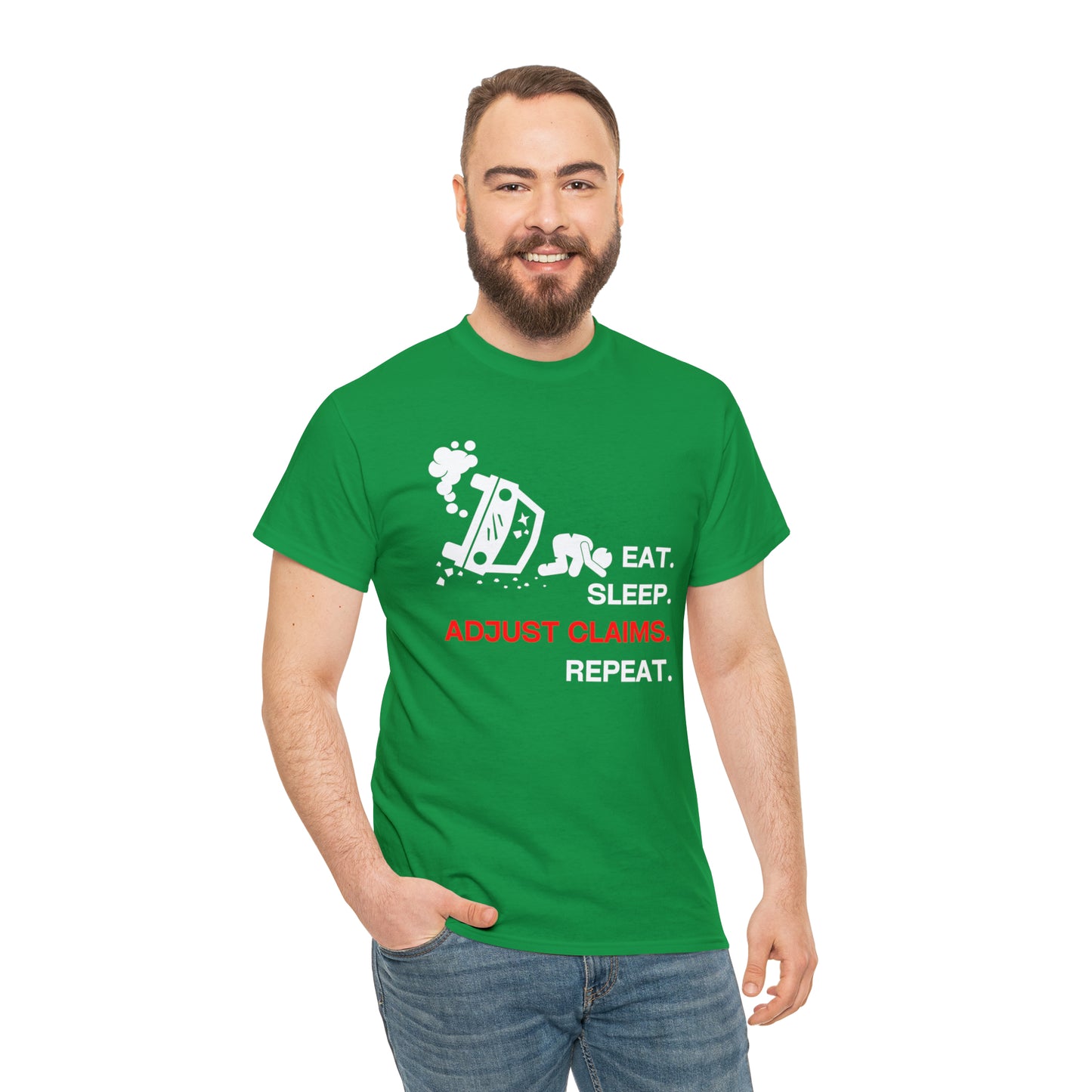 Claims Adjuster (Car Flip/Driver/White) Unisex Heavy Cotton Tee
