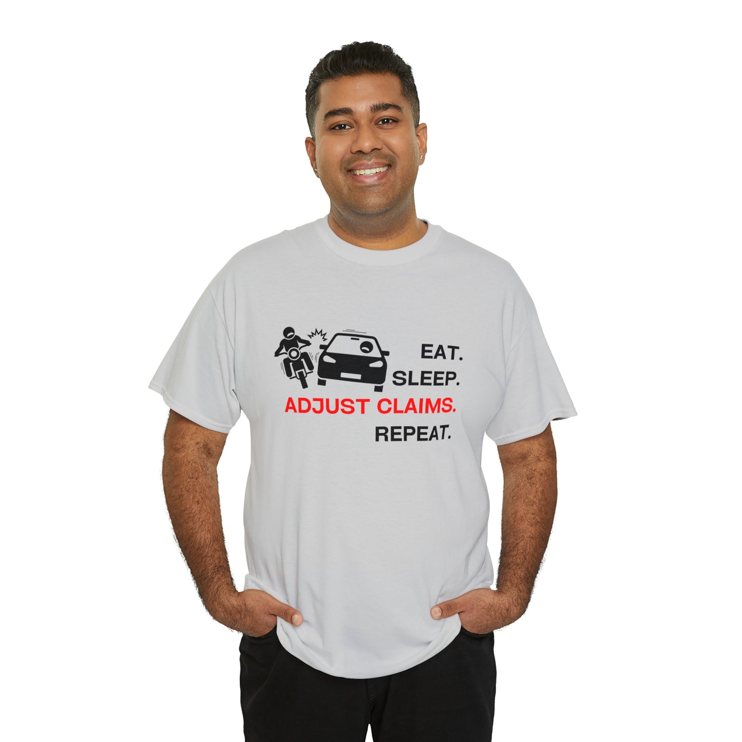 Claims Adjuster (Motorcyclist / Car / Black) Unisex Heavy Cotton Tee