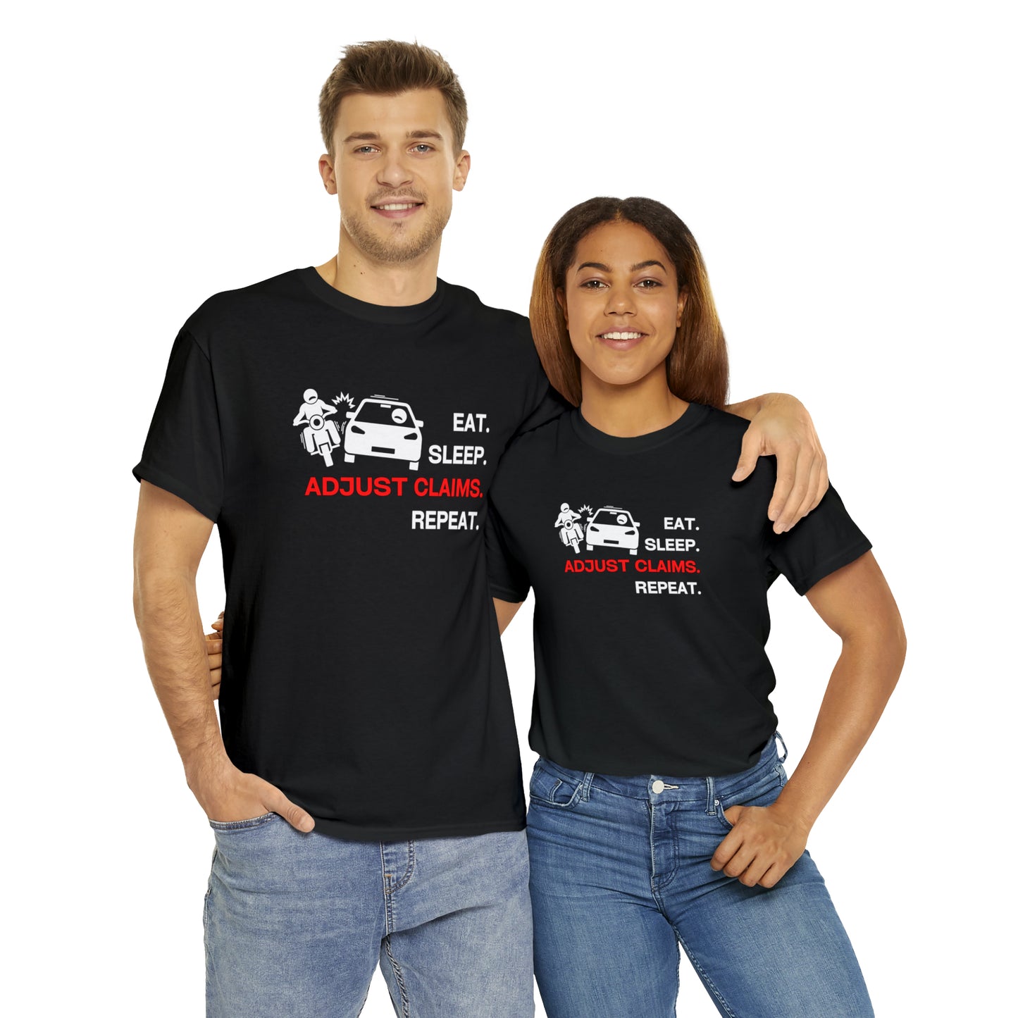 Claims Adjuster (Motorcyclist / Car / White) Unisex Heavy Cotton Tee