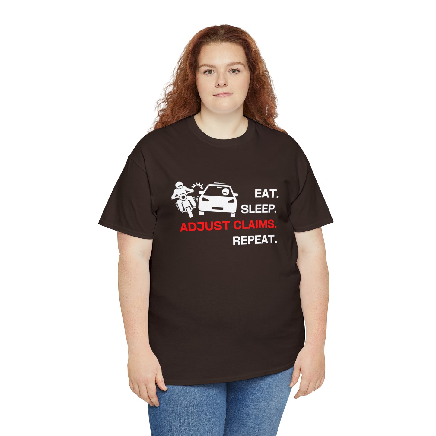 Claims Adjuster (Motorcyclist / Car / White) Unisex Heavy Cotton Tee