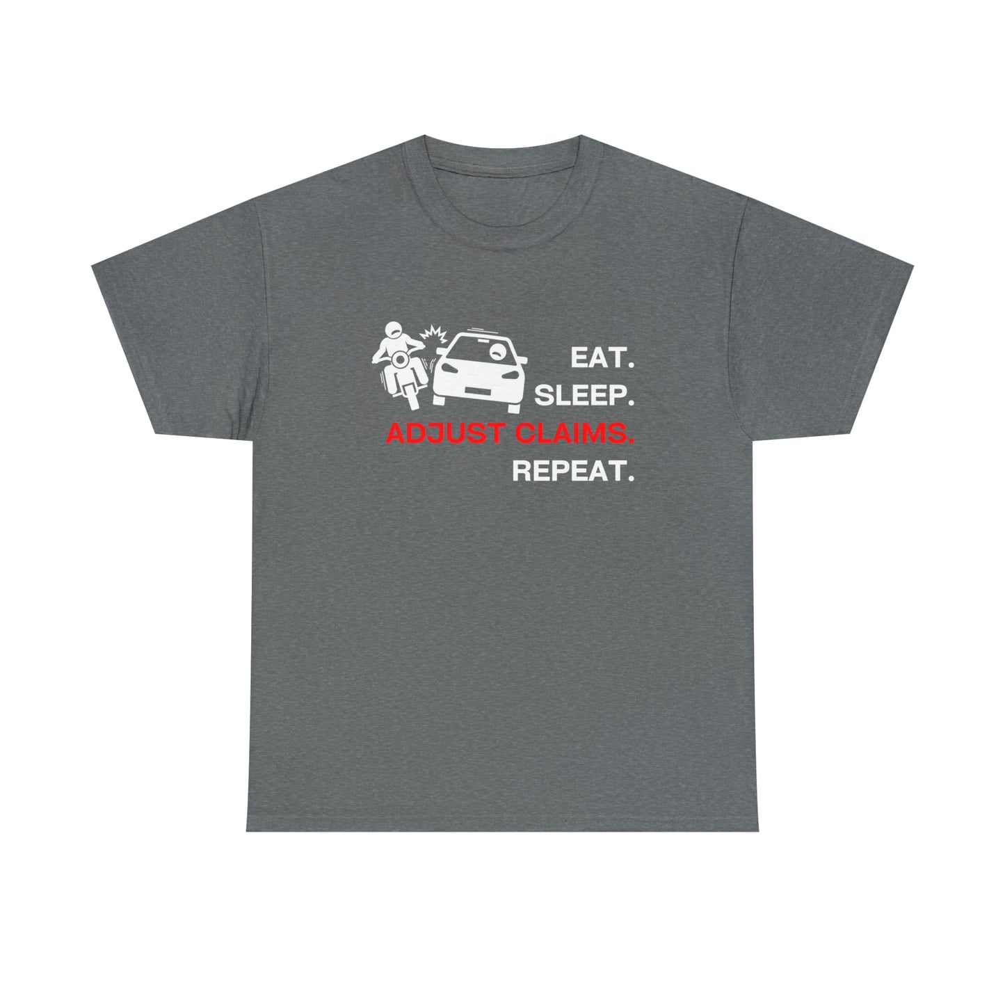 Claims Adjuster (Motorcyclist / Car / White) Unisex Heavy Cotton Tee