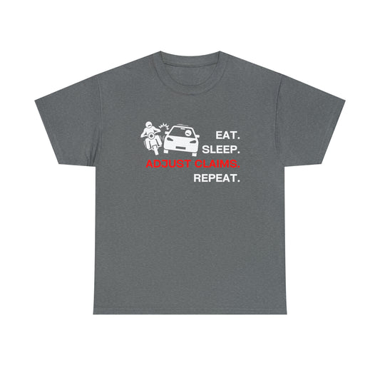 Claims Adjuster (Motorcyclist / Car / White) Unisex Heavy Cotton Tee
