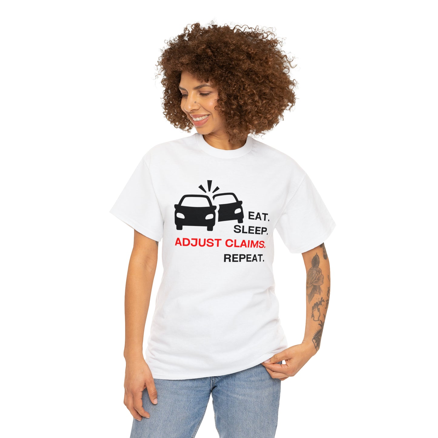 Claims Adjuster (Double Car/ Black Print) Unisex Heavy Cotton Tee