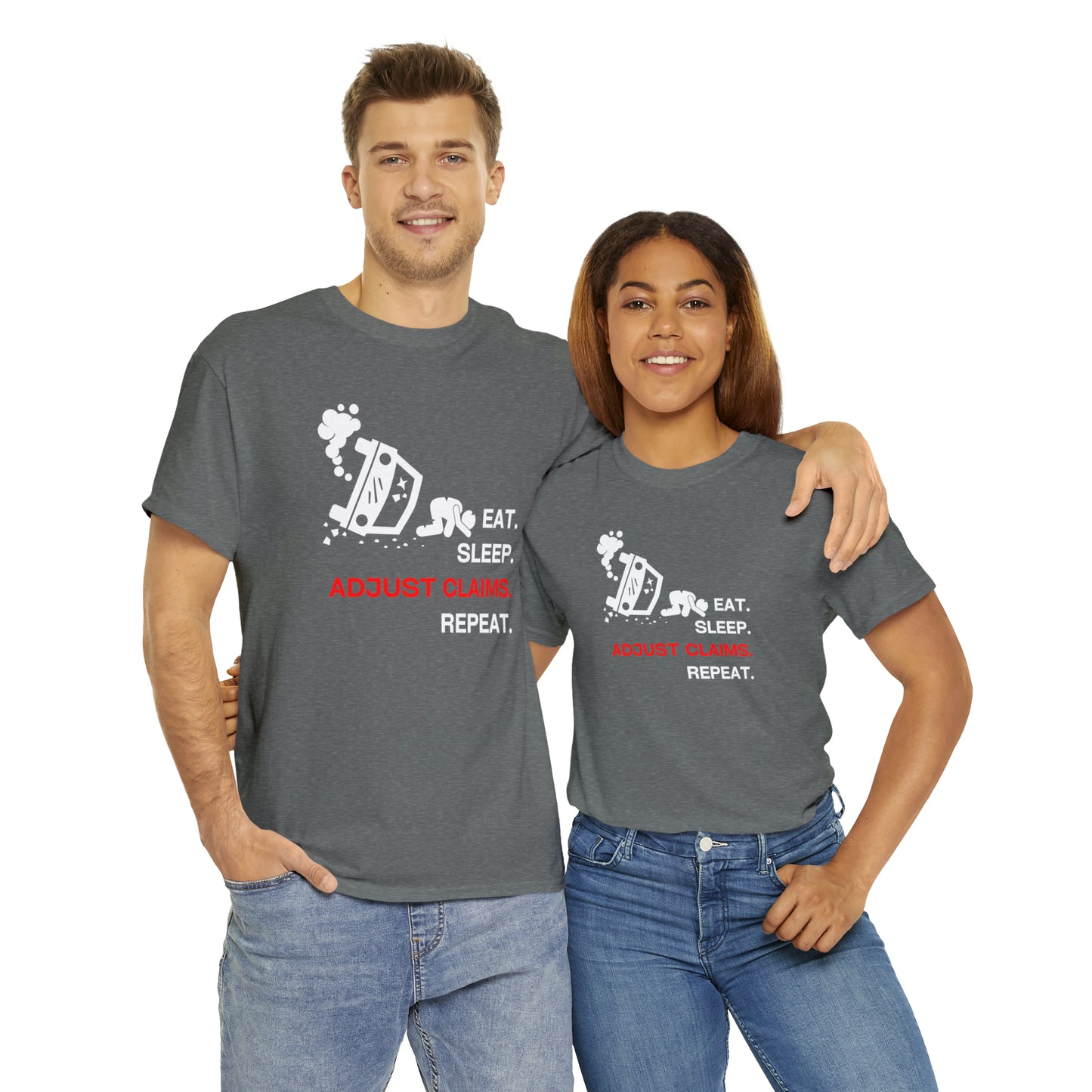 Claims Adjuster (Car Flip/Driver/White) Unisex Heavy Cotton Tee