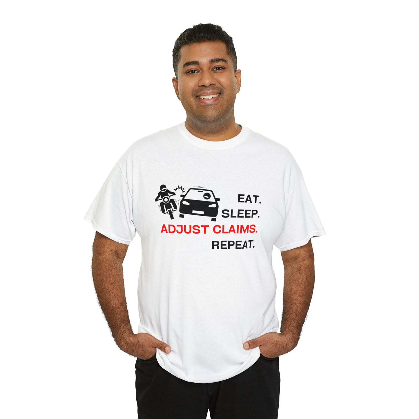 Claims Adjuster (Motorcyclist / Car / Black) Unisex Heavy Cotton Tee