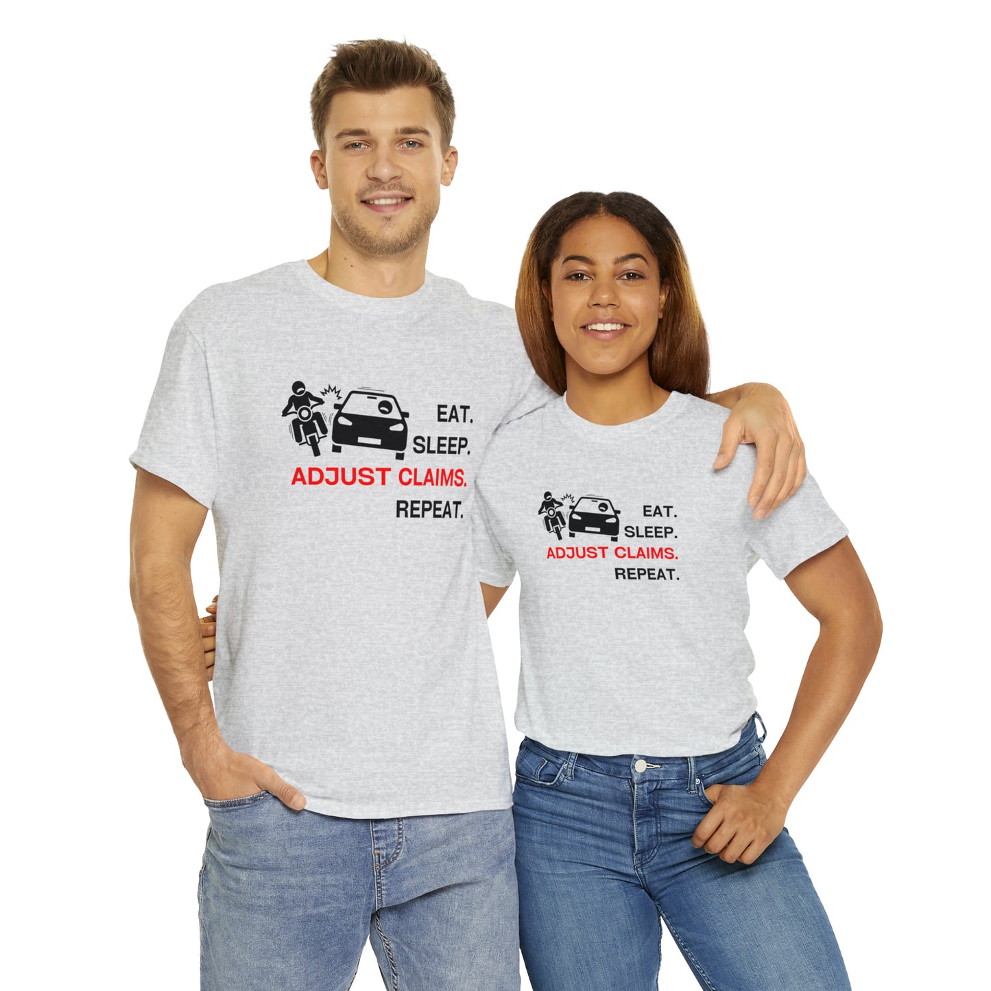 Claims Adjuster (Motorcyclist / Car / Black) Unisex Heavy Cotton Tee