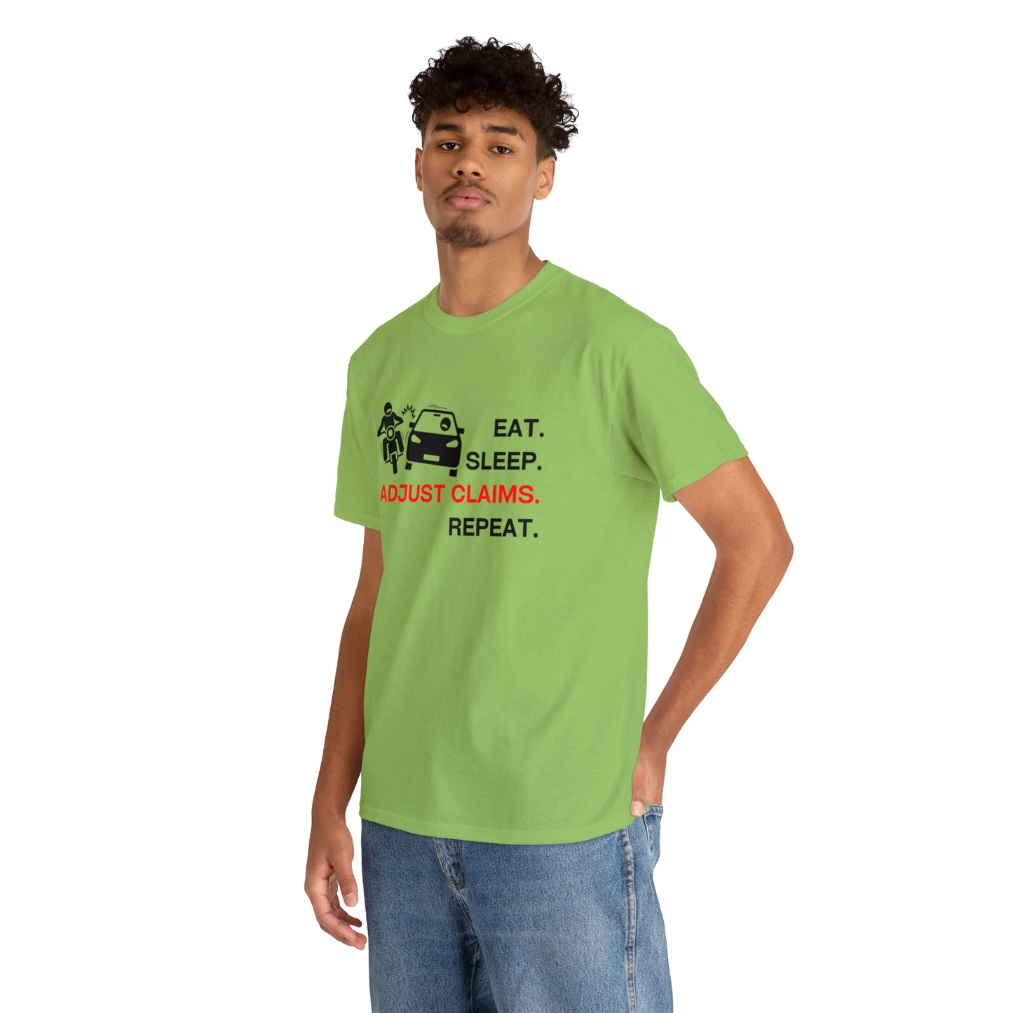 Claims Adjuster (Motorcyclist / Car / Black) Unisex Heavy Cotton Tee