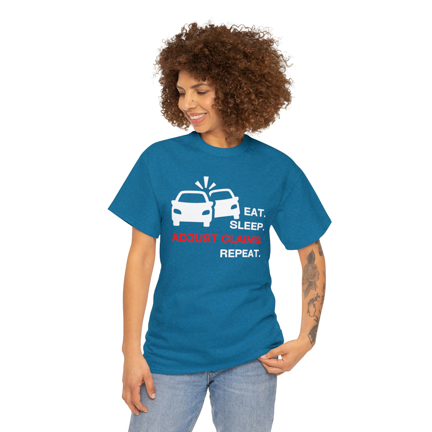 Claims Adjuster (Double Car/ White Print) Unisex Heavy Cotton Tee