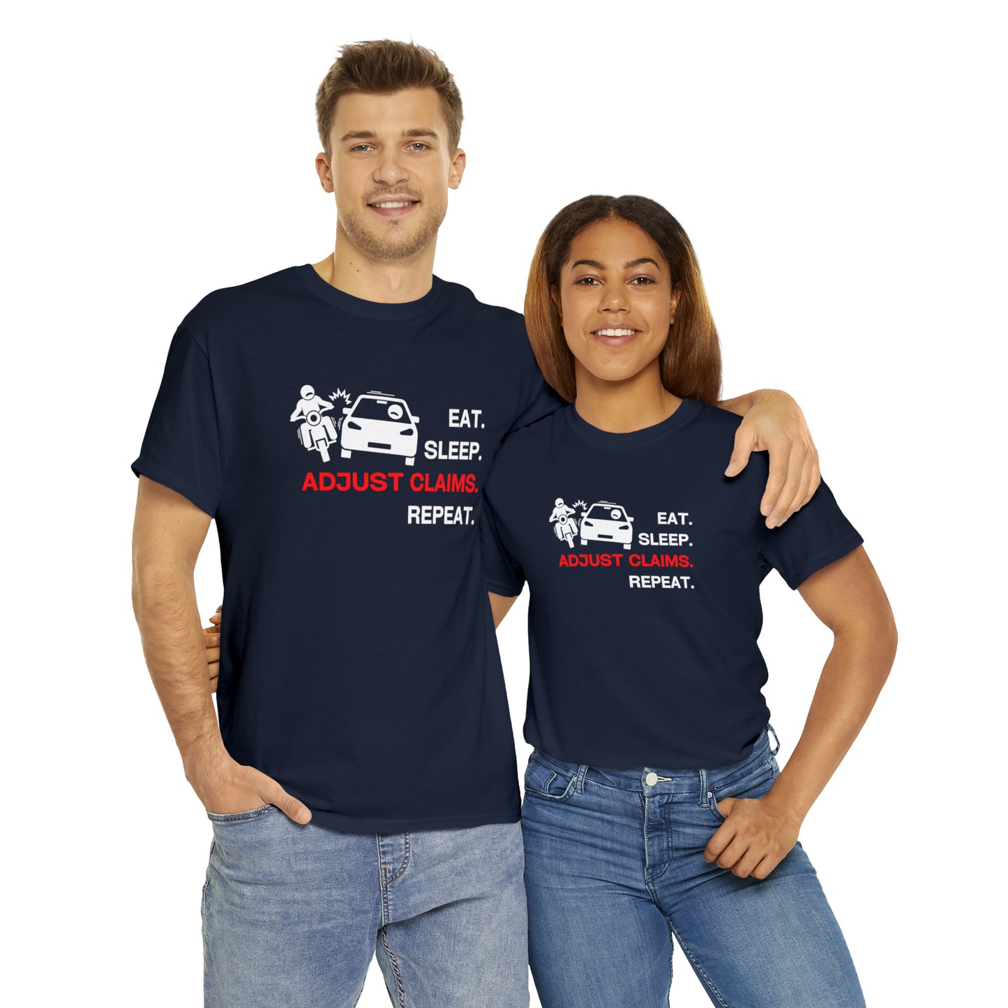 Claims Adjuster (Motorcyclist / Car / White) Unisex Heavy Cotton Tee