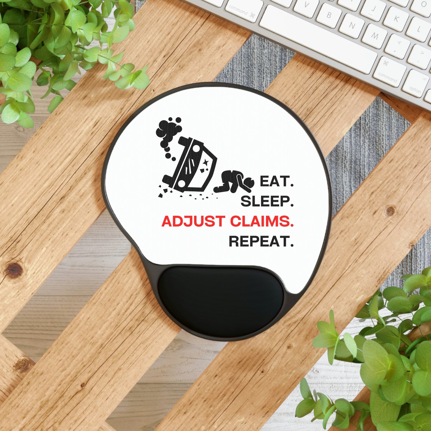 Claims Adjuster (Car Flip/ Driver / White) Mouse Pad With Wrist Rest