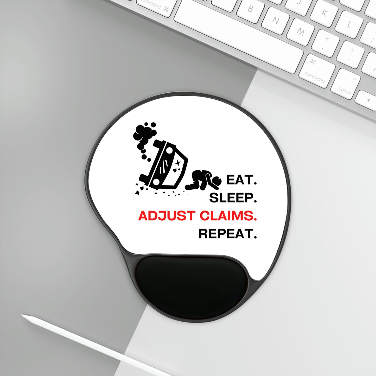 Claims Adjuster (Car Flip/ Driver / White) Mouse Pad With Wrist Rest