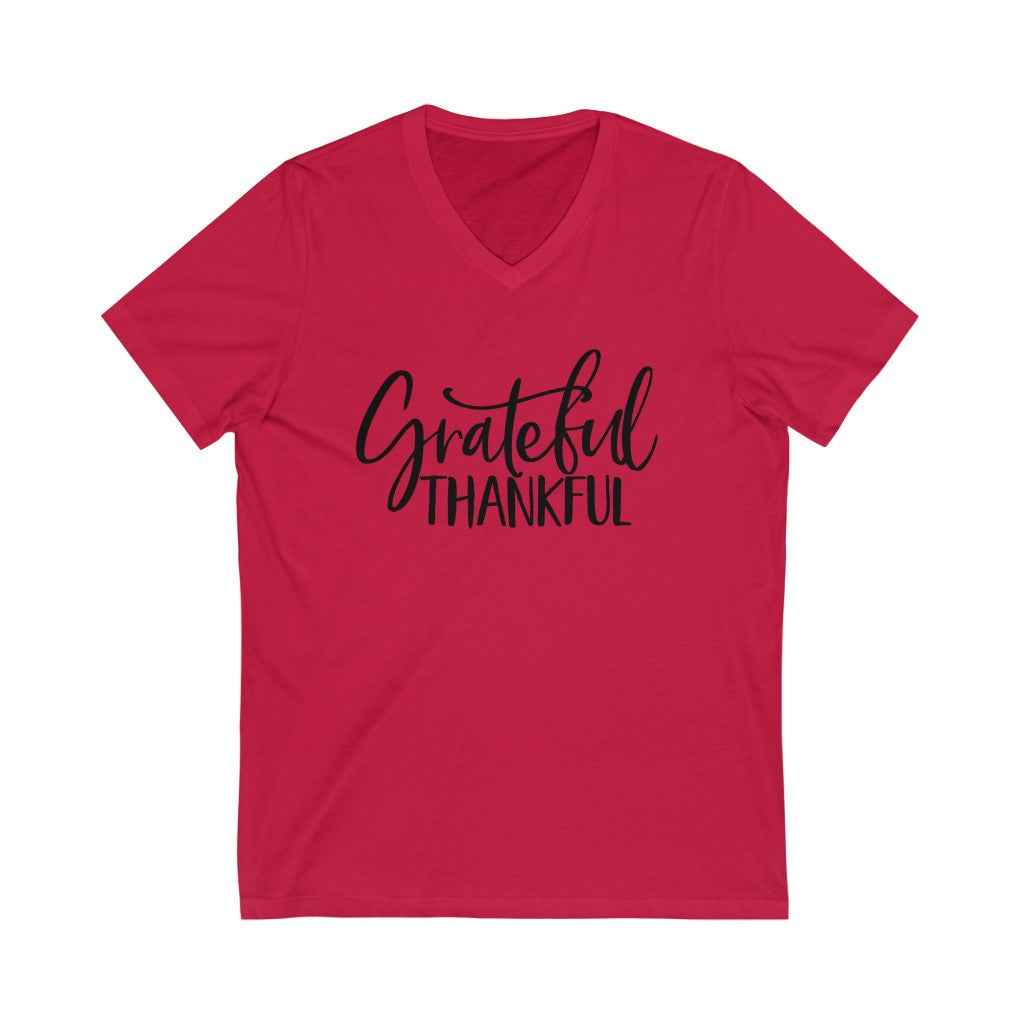 Grateful Thankful Ladies V-Neck