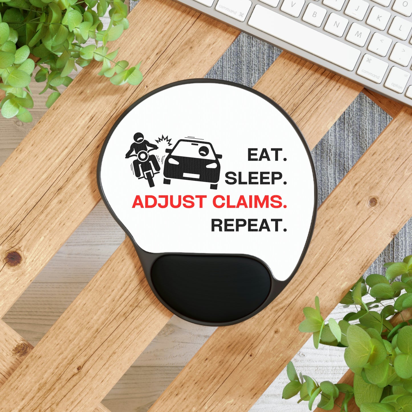 Claims Adjuster (Motorcyclist / Car / White) Mouse Pad With Wrist Rest